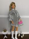 Vintage Barbie Mod Clone 1960s Silver Dress  With Boots And Accessories.