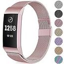 Faliogo Metal Replacement Strap Compatible with Fitbit Charge 3 Strap/Fitbit Charge 4 Strap, Adjustable Stainless Steel Wirst Band for Women Man, Small Rose Gold