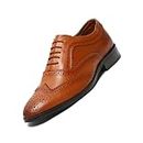 LOUIS STITCH Men's Tan European Leather Formal Shoes Handcrafted Brogue Style Laceups for Men (Size- 9 UK) (LSEUBGTN)