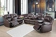 A Ainehome Living Room Furniture Set Leather Recliner Sofa Set Loveseat Chair Furniture Sofa Set for Living Room/Small Space/Rv/House/Office/Theater Seating (A-Brown Leather, 3 Piece Set)