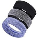 3pcs Sweatbands for Women Men, Absorbent Sweat Bands Headbands with Nonslip Grip, Stretchy Athletic Head Bands for Workout Sport Fitness Exercise Tennis Basketball Running Gym Yoga Cycling Outdoor A