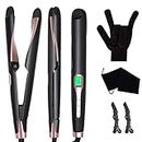Hair Straightener and Curler 2 in 1, Negative Ions Hair Curler and Straightener for Hair Curl, Straighten or Wave, Instant Heating, LCD Display, Temperature Adjustable and Auto Shut Off. (Black)