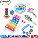 7 Pcs Set Wooden Kids Baby Musical Instruments Toys Child Toddlers Percussion