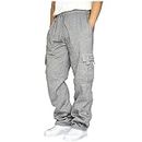 Men's Cargo Sweatpants Casual Fleece Joggers Loose Fit Open Bottom Athletic Pants for Men with Pockets Light Gray S