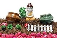 PLANTORI Decorative Office Table & Home Decore Miniature Cute Buddha, Pot & Tree Fairy Tray Garden, Micro Landscape and Terrarium, Accessories Showpiece Set