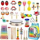 Toddler Musical Instruments, 32PCS 19 Types Wooden Percussion Instruments Toys for Baby Kids