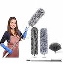 3 in 1 Microfiber Feather Ceiling Duster for Home Cleaning 100 inch Long Handle Bendable, Adjustable dust Cleaner Brush for High roof Cobweb Furniture Fan Mop Set, Grey