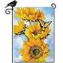LAYOER Home Garden Flag 12.5 x 18 Inch Sweet Sunflower Flower Butterfly Decoration Double Sided House Yard Outdoor Banner