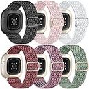 Ouwegaga 6 Pack Elastic Band Compatible with Fitbit Sense Bands/Fitbit Versa 4 3 Bands for Woman Men/Fitbit Sense 2 Bands, Adjustable Stretchy Nylon Solo Loop Sport Strap for Fitbit Smartwatch