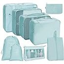 9 Set Lake Blue Packing Cubes Travel Luggage Organizer Packing Bags for Carry on Suitcases