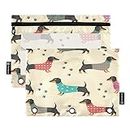 Qilmy Binder Pocket 2Pack,Funny Dachshund Dog Zipper Binder Pouches with Clear Window,3 Ring Binder Pockets for School Office Supplies