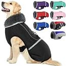 Warm Dog Coat Reflective Dog Winter Jacket，Waterproof Windproof Dog Turtleneck Clothes for Cold Weather, Thicken Fleece Lining Pet Outfit，Adjustable Pet Vest Apparel for Small Medium Large Dogs Black