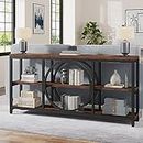 Tribesigns Extra Long Console Table, 70.9 inch Narrow Sofa Tables with 3 Tier Wood Storage Shelves Industrial Metal Frame for Entryway Hallway Living Room Behind Couch, Rustic Brown Black