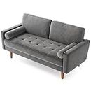 Vesgantti 58 inch Loveseat Sofa Couch, Grey Velvet Couch for Living Room, Mid Century Modern Sofa with Button Tufted Seat, Small Love Seat Sofa for Bedroom, Apartment, Home Office
