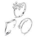 BEHAHAI 3pcs Adjustable Open Rings Set, Stackable Rings Adjustable Finger Rings Solid Sterling Silver Thumb Ring Joint Ring Tail Ring Silver Toe Rings Knot Ring Resizable Rings for Girls Women