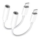 Apple MFi Certified 2 Pack Headphone Jack Adapter Lightning to 3.5mm Earphone Jack Adapter, 3.5mm Audio Cord Adapter Dongle Compatible with iPhone 14 Pro13 12 11 XS XR X 8 7 iPad iPod