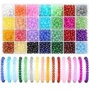 shynek 1400 Pieces 6mm Round Glass Beads for Jewelry Making, 28 Colors Crystal Beads for Bracelets Jewelry Making and DIY Crafts(Solid Color)