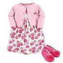 Hudson Baby Baby Girls' Cotton Dress, Cardigan and Shoe Set, Pink Roses, 12-18 Months