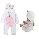 HINTINA Baby Girls 3D Unicorn Angel Wings Hooded Zipper Romper Jumpsuit Christmas Outfits Clothes Pink White