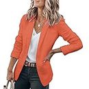 Micticsi Blazers for Women Fashion Casual Blazer Long Sleeve Open Front Office Work Suit Jackets (Orange, Large)