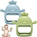 Baby Teething Toys, 2 Pack Teether for Baby, Silicone Mitten Glove Teether for Sucking Needs, Baby Teethers Toys 0-3-6-12 Months, Hand Pacifier Chew Toys for Teething Pain Relief (Blue/Green)