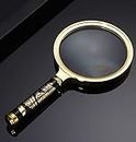 Magnifying Glass 6X + 8X Magnification Magnifier Handheld Magnifier for Science, Reading Book, Inspection. (6X Gold)
