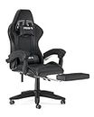 Bigzzia Gaming Chair with Footrest Office Desk Chair Ergonomic Computer Chair PU Leather Reclining High Back Adjustable Swivel Lumbar Support Racing Style E-Sports Video Gamer Chairs (Black)