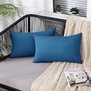 ANRODUO Pack of 2 Navy Blue Outdoor Pillows for Patio Furniture Decorative Farmhouse Linen Cushion Sham Outdoor Waterproof Outside Lumbar Pillowcase for Garden Balcony Bench Outdoor Decor 12x20 Inch