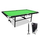 T&R Sports 8FT Foldable Pool Table Green Felt Billiard Table Free Accessory for Small Room-Green