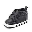 CLOUCKY Unisex Baby Boys Girls Mid Top Sneakers Soft Non-Slip Sole Infant Toddler First Walkers Tennis Crib Shoes, Black 12-18 Months