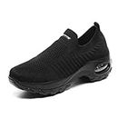 Womens Walking Shoes Slip On Trainers Arch Support Shoes Lightweight Running Shoes for Plantar Fasciitis Orthopedic Comfy Nurse Shoes Full Black UK 6.5