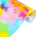 Rainbow HTV Vinyl Tie-Dye Heat Transfer Vinyl 10"x5ft Vinyl Roll for DIY T-Shirts, Fabric and Garment-Blue Yellow Watercolor Clouds Patterned Vinyl