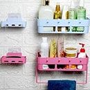 Chillyfit Bathroom Accessories 2 Shelfs & 2 Soap Holders, Bathroom shelf for wall organiser, Self Adhesive Shelf/cabinet rack washroom storage, Kitchen accessories items -Baby Pink & Sky Blue, Plastic