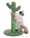 PEQULTI Cat Scratching Post Tall for Medium Cats Cactus Scratcher for Indoor Cat with Toy Balls Spring Ball Catcher and Fully Wrapped Strong Sisal Rope, Green Medium