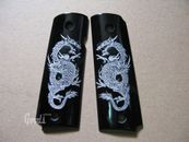 Silver Dragon art on Black Resin Grip For Colt 1911 Full Size Kimber Clones