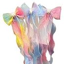 Samyak 2 Pcs Ribbon Hair Bow Clip For Kids Girls Women Cute Tassel Princess Fairy Hair Barrettes Clips| Hair Accessory Set | Braided Headdress For Children Pearl
