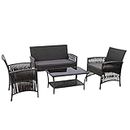 Gardeon Outdoor Table and Chairs Lounge Set 4 Seater Rattan Wicker Dining Tables Chair Setting Sofa, Patio Garden Backyard Furniture, Steel Frame Weather-Resistant Cushions Storage Cover Black