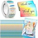 620 Pieces Thank Cards and Stickers Set Thank Gold Foil Stickers Thank for Supporting My Small Business Stickers with Resealable Packaging Bag, Suitable for Business Owners(Holographic)