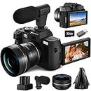 Monitech Digital Camera for Photography 4K, 48MP Vlogging Camera for YouTube and Video,with 180° Flip Screen,16X Digital Zoom,52mm Wide Angle & Macro Lens, 2 Batteries, Autofocus,32GB TF Card（Black）