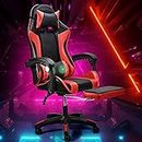 Furb Gaming Chair Two Point Massage Lumbar Ergonomic Executive Chair Racing Chair Recliner with Footrest and Headrest, SGS Listed Gas-Lift,180KG Capacity-Red
