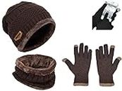 Aadishwar Creations Men's & Women's Winter Cap, Neck Warmer & Touch Screen Gloves Combo. Snow Proof,Inside Fur, Warm Woolen Cap with Muffler/Neck Warmer & Mobile Smartphone Gloves for Winters