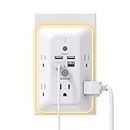 Surge Protector, Multi Plug Outlet Extender with Night Light for Home, Office, School, Addtam 5-Outlet Splitter and 4 USB Ports(1 USB C), Wall Charger Power Strip, ETL Listed
