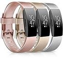 [3 Pack] Soft TPU Bands Compatible with Fitbit Inspire 2 / Fitbit Inspire HR/Fitbit Inspire/Fitbit Ace 2 Wristbands Sports Waterproof Straps for Fitbit Inspire HR (01 Rose Gold/Gold/Silver, Small)