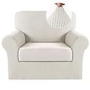 Turquoize 2 Piece Chair Covers Chair Slipcovers for Living Room Armchair Sofa Covers Chair Couch Cover with Arms Washable Furniture Protector for Chairs Feature Thick Jacquard Fabric (Chair, Ivory)