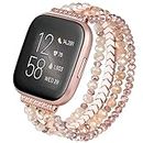 Bracelet Compatible with Fitbit Versa 2 Bands for Women, CAGOS Dressy Versa Bands Accessories Elastic Beaded Replacement Strap for Fitbit Versa Lite/Versa SE Watch (Rose Gold)