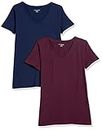 Amazon Essentials Women's 2-Pack Classic-Fit Short-Sleeve V-Neck T-Shirt, Burgundy/Navy, X-Large