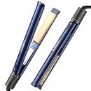 FURIDEN Hair Straightener and Curler 2 in 1, Flat Iron Curling Iron in One, Hair Straightener for Thick Hair and Curly Hair, Long-Last | Defined Curls(Dark Midnight Blue)