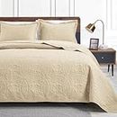 Love's cabin Quilts for Queen Bed Beige Bedspreads Bedding Set - Summer Quilt Lightweight Microfiber Bedspread - Coin Pattern Bedding Coverlet for All Season - 3 Piece (1 Quilt, 2 Pillow Shams)