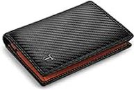 TEEHON® Wallets RFID Blocking Carbon Fibre Leather Mens Wallets with Zip Coin Pocket, 11 Card Holders, 2 ID Windows, 2 Banknote Compartments, Trifold Vertical , Black Orange