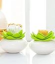 Cute Holder Cotton Swab Organizer Lotus Swab Holder Toothpick Container Bathroom Decor Jar with Clear Lid Dustproof Cover, Green